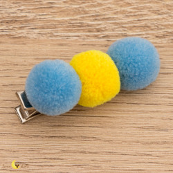 Gancho pompom azul/amarelo