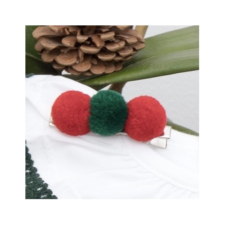 Gancho pompom vermelho e verde