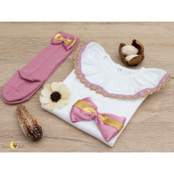 Conjunto Clássico Rosa velho & Dourado