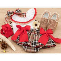 Conjunto Saia-cueca Xadrez Bege Natal