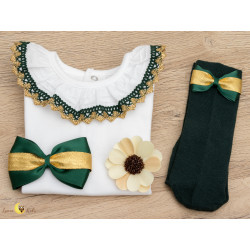 Conjunto Clássico Verde garrafa & Dourado