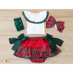 Conjunto Saia-cueca xadrez c/renda vermelho